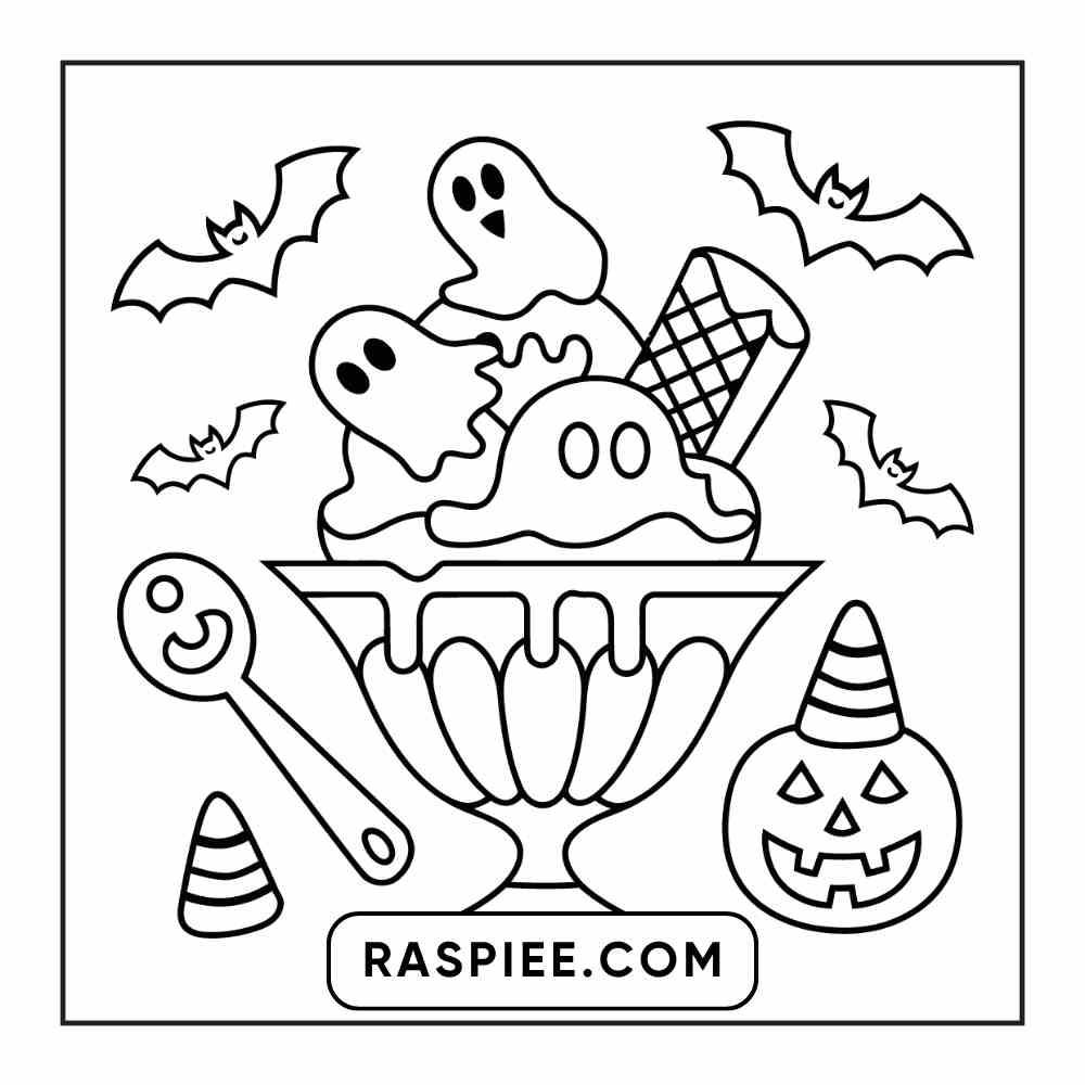 100 Bold Easy Spooky Food & Drinks Coloring Pages Printable PDF Instant Download - RASPIEE