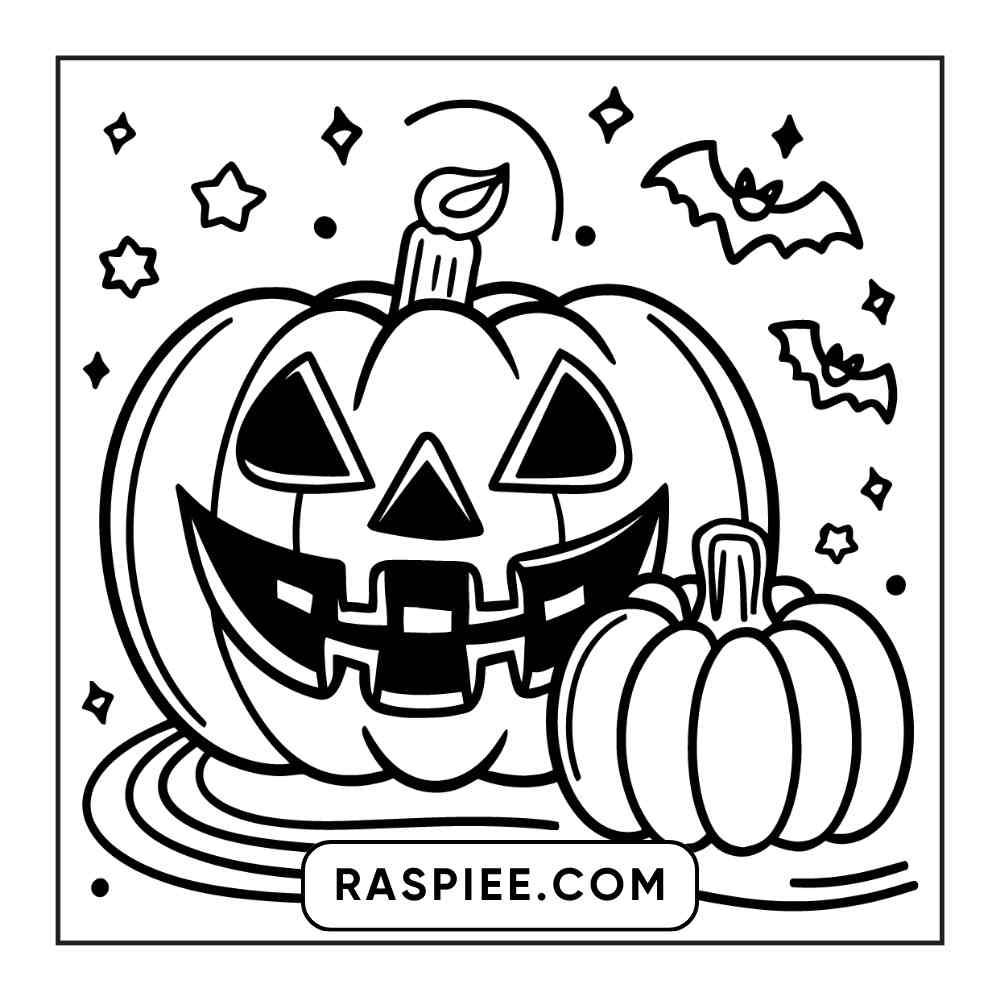 100 Bold and Easy Cute Halloween Coloring Pages Printable PDF Instant Download - RASPIEE