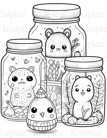 100 Animal in Jar Coloring Pages, Printable Coloring Pages for Kids and Adults, Printable PDF File Instant Download