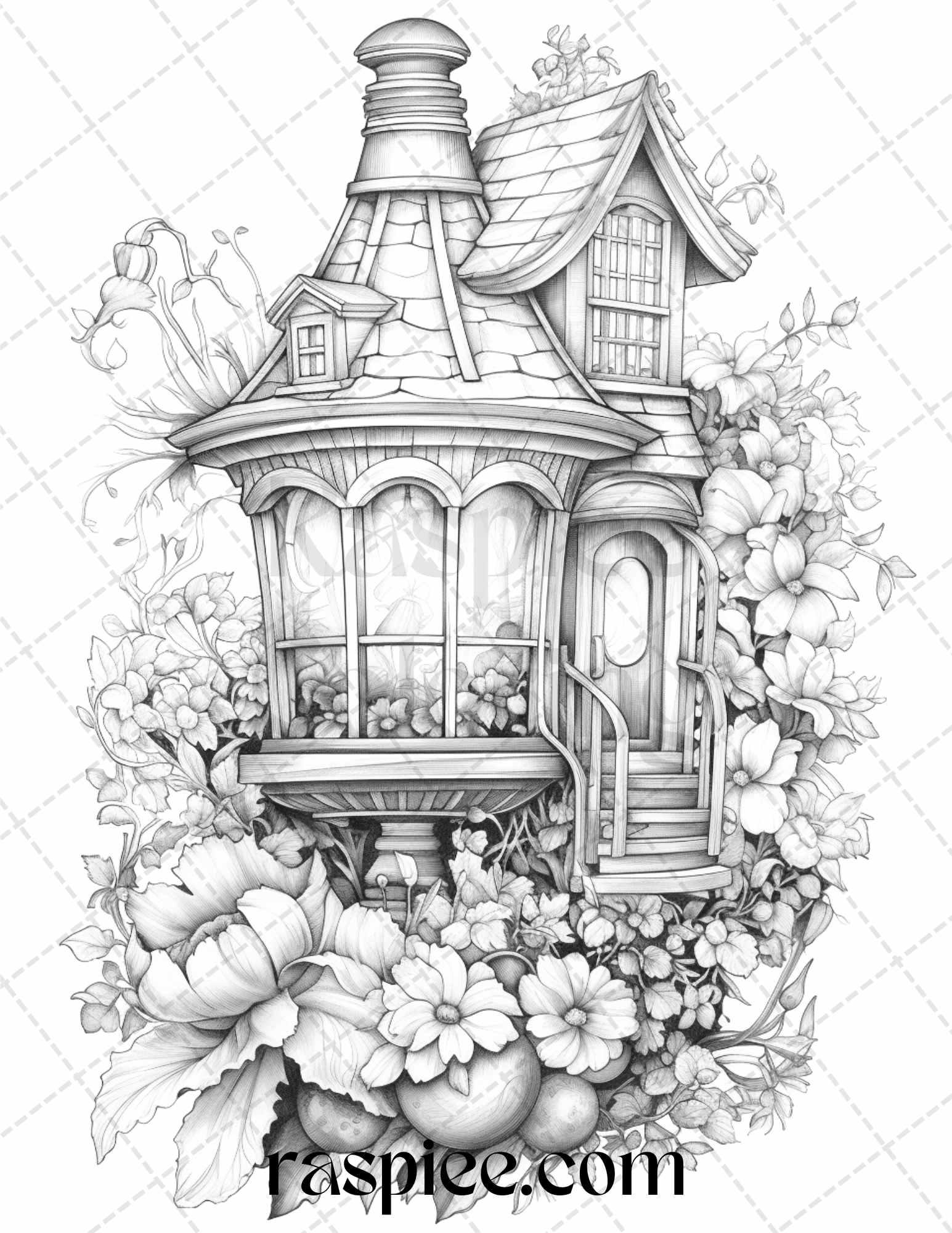 50 Lantern Fairy Houses Grayscale Coloring Pages Printable for Adults, – RASPIEE 50-lantern-fairy-houses-grayscale-coloring-pages-printable-for-adults-raspiee