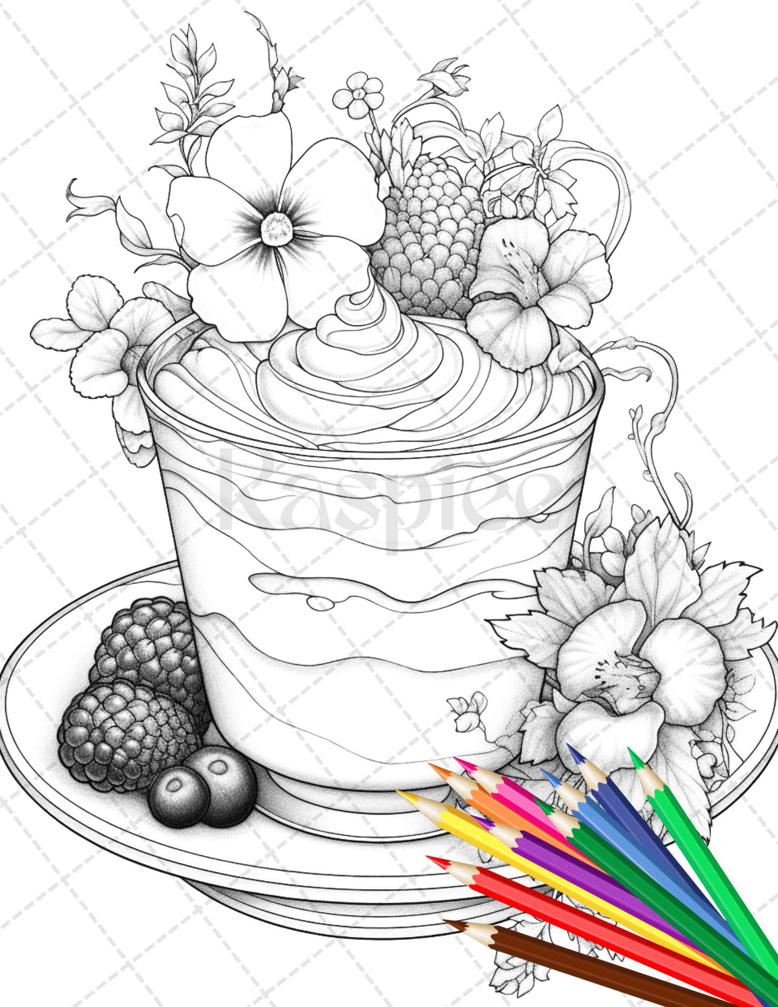 36 Sweet Desserts Coloring Pages Printable for Adults, Grayscale Coloring Page, PDF File Instant Download - raspiee
