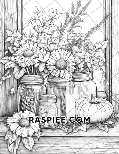 Fall Flowers Adult Coloring Pages Printable PDF Instant Download - RASPIEE