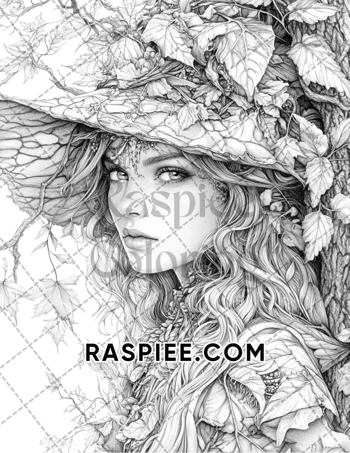 Enchanted Witches Adult Coloring Pages Printable PDF Instant Download - RASPIEE