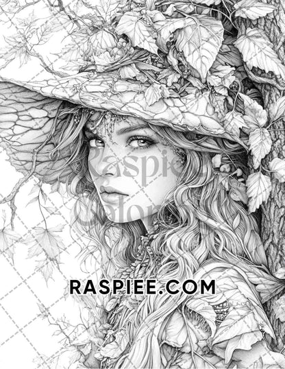 Enchanted Witches Adult Coloring Pages Printable PDF Instant Download - RASPIEE