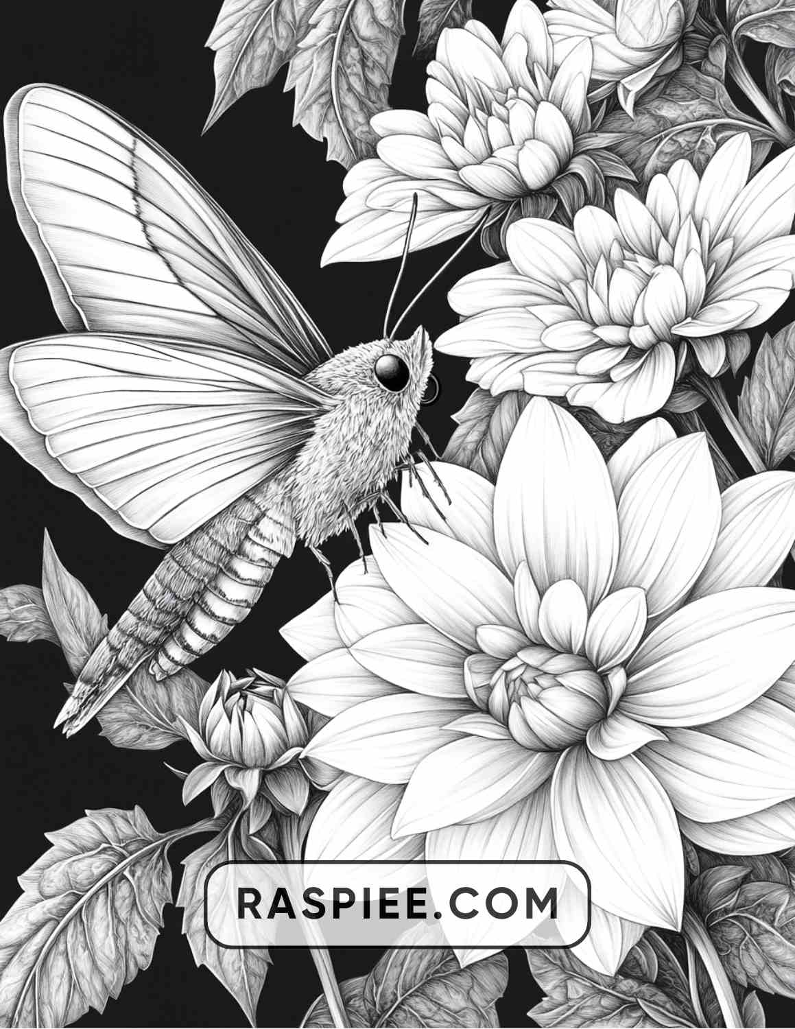 Insects and Flowers Adult Coloring Pages - RASPIEE