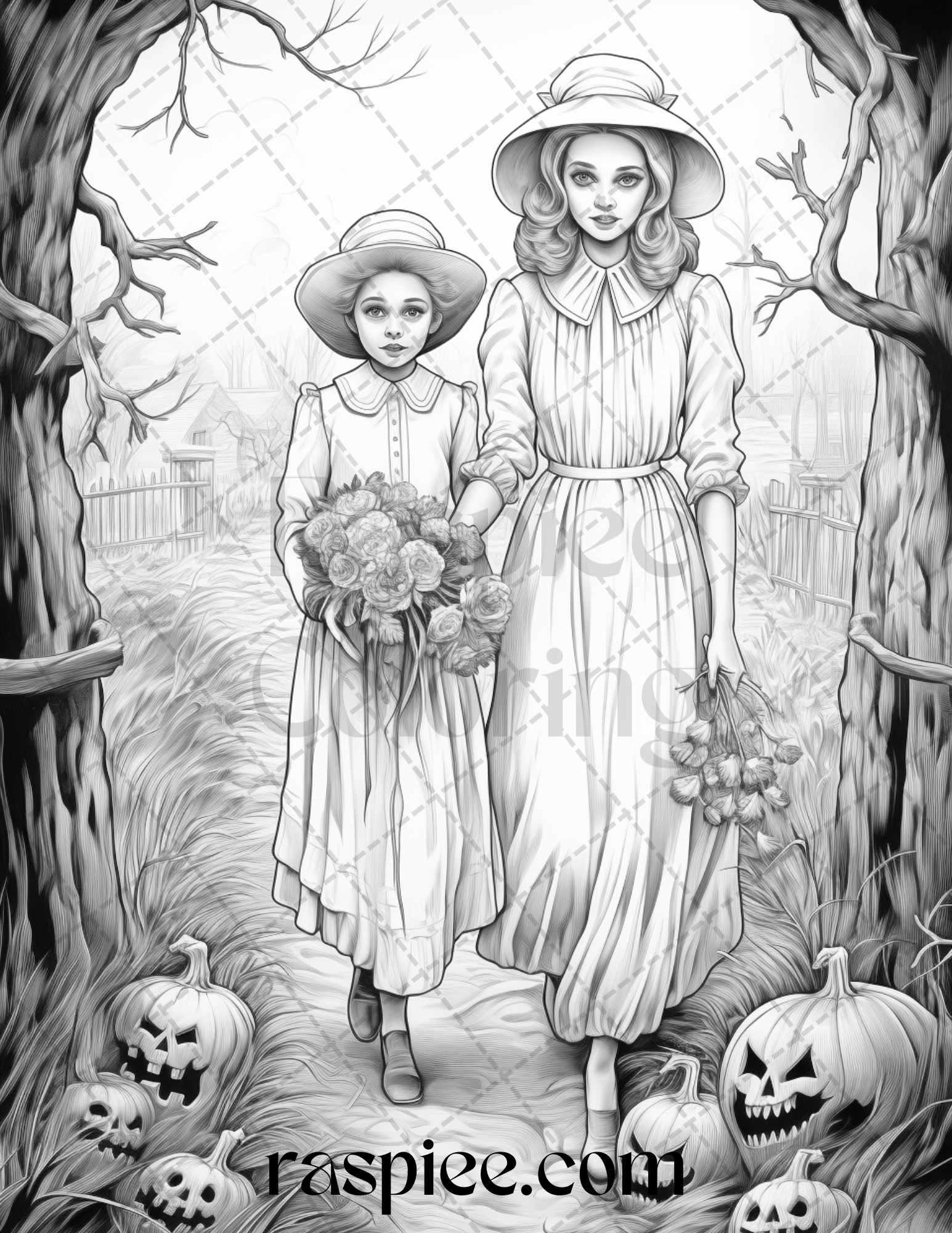 40-vintage-halloween-trick-or-treat-grayscale-coloring-pages-printable-raspiee for Black And White Free Vintage Halloween Printables 40 Vintage Halloween Trick or Treat Grayscale Coloring Pages Printable – RASPIEE for Black And White Free Vintage Halloween Printables