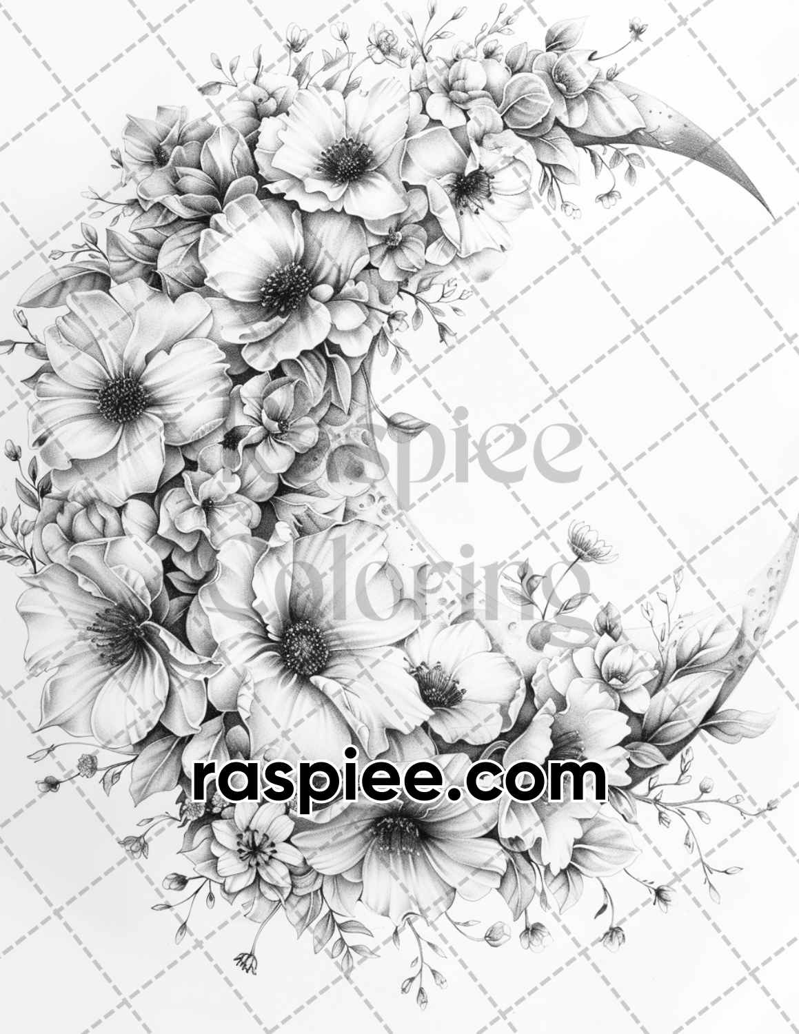 adult coloring pages, adult coloring sheets, adult coloring book pdf, adult coloring book printable, grayscale coloring pages, grayscale coloring books, grayscale illustration, boho moon floral adult coloring pages, boho moon floral coloring book