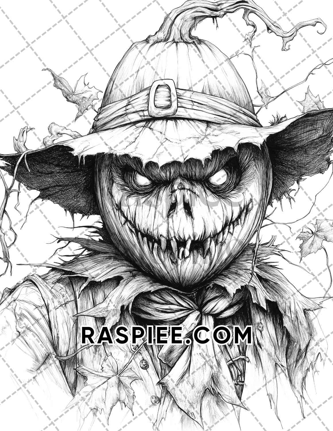 Horror Scarecrow Halloween Adult Coloring Pages Printable PDF Instant Download