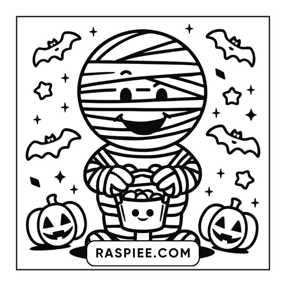 100 Bold and Easy Cute Halloween Coloring Pages Printable PDF Instant Download - RASPIEE