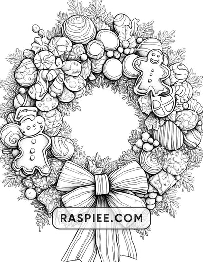 72 Christmas Wreaths Adult Coloring Pages - RASPIEE