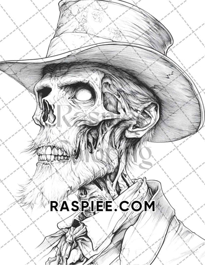 Victorian Zombies Halloween Adult Coloring Pages Printable PDF