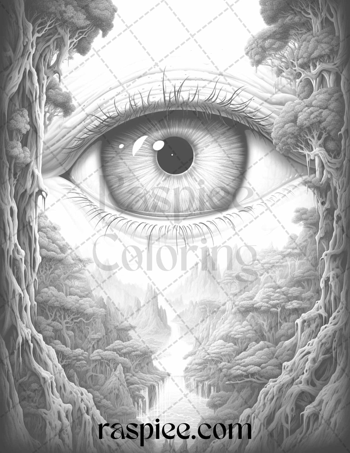 40 Surrealism Eyes Grayscale Coloring Pages Printable for Adults, PDF File Instant Download