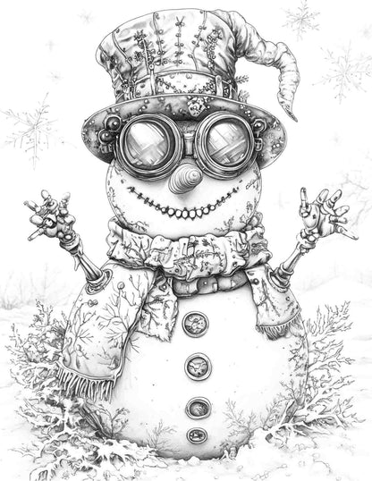 Steampunk Christmas Adult Coloring Pages Printable PDF Instant Download