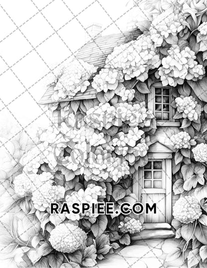 Fantasy Flower Houses Adult Coloring Pages Printable PDF Instant Download