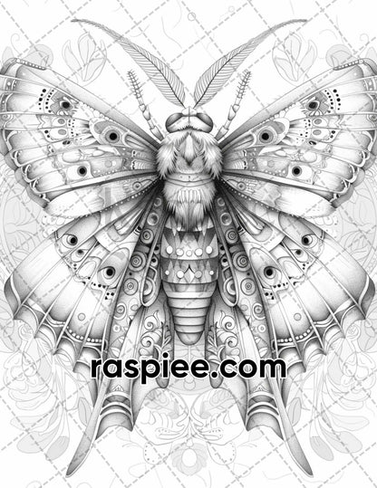 77 Butterflies and Moths Grayscale Adult Coloring Pages, Printable PDF Instant Download - RASPIEE