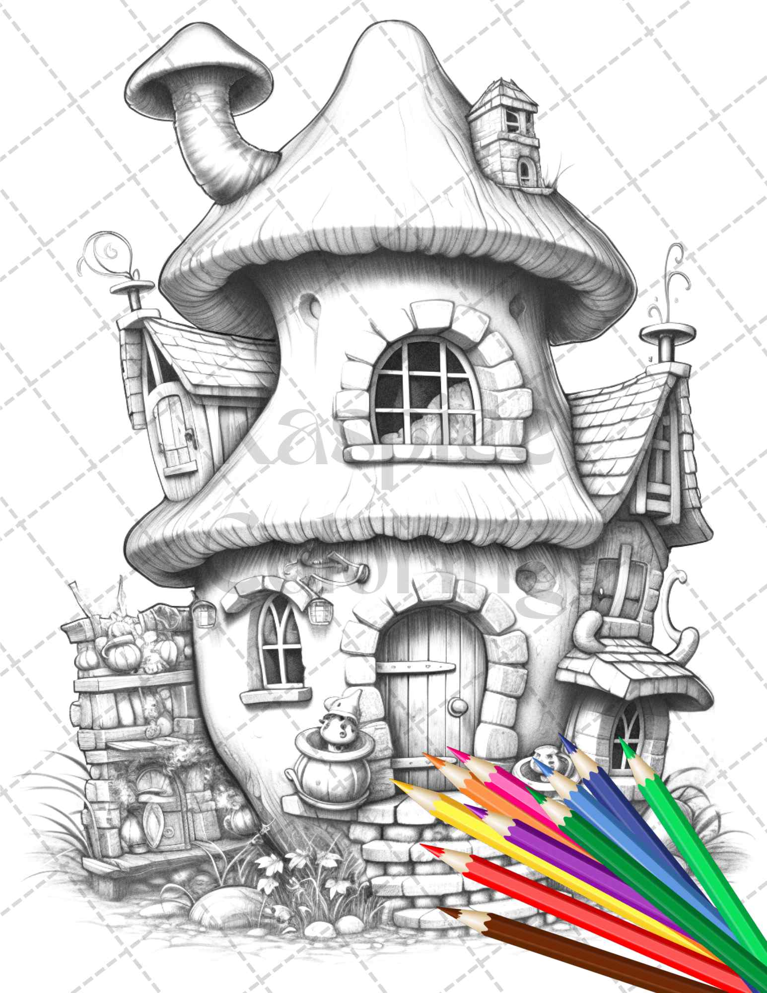 40 Stone Cottage Houses Grayscale Coloring Pages Printable for Adults, PDF File Instant Download - raspiee
