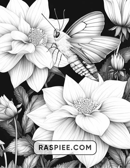 Insects and Flowers Adult Coloring Pages - RASPIEE