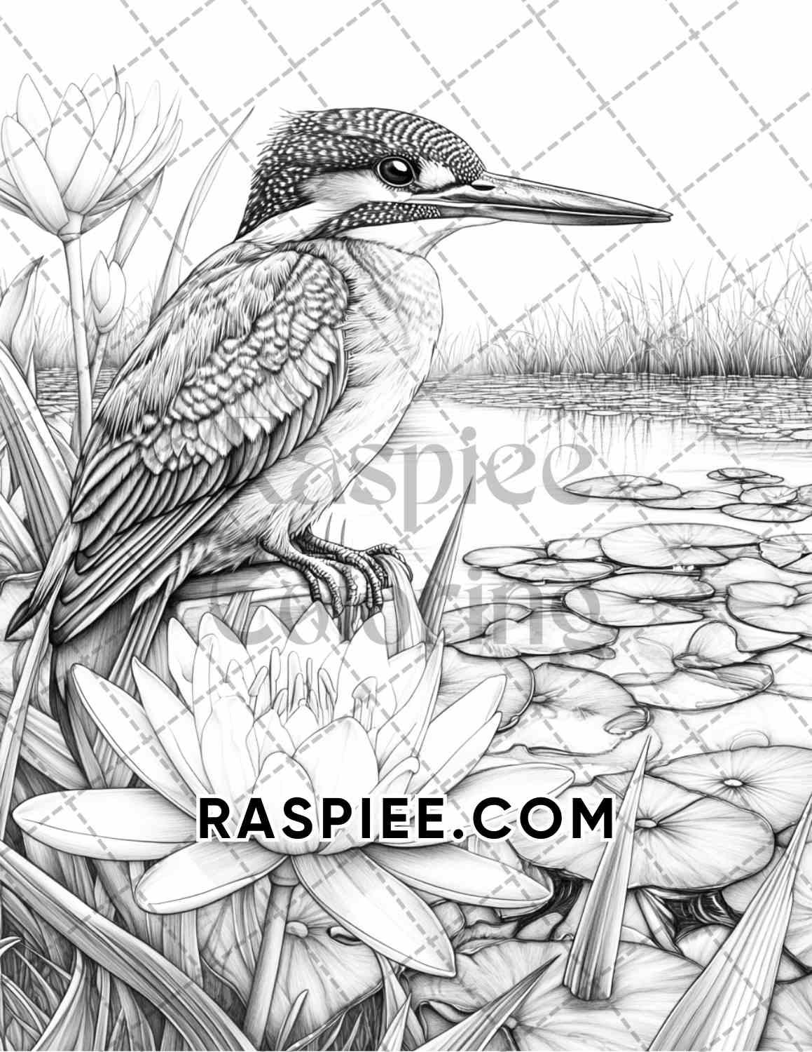 Flowers and Birds Adult Coloring Pages Printable PDF Instant Download - RASPIEE