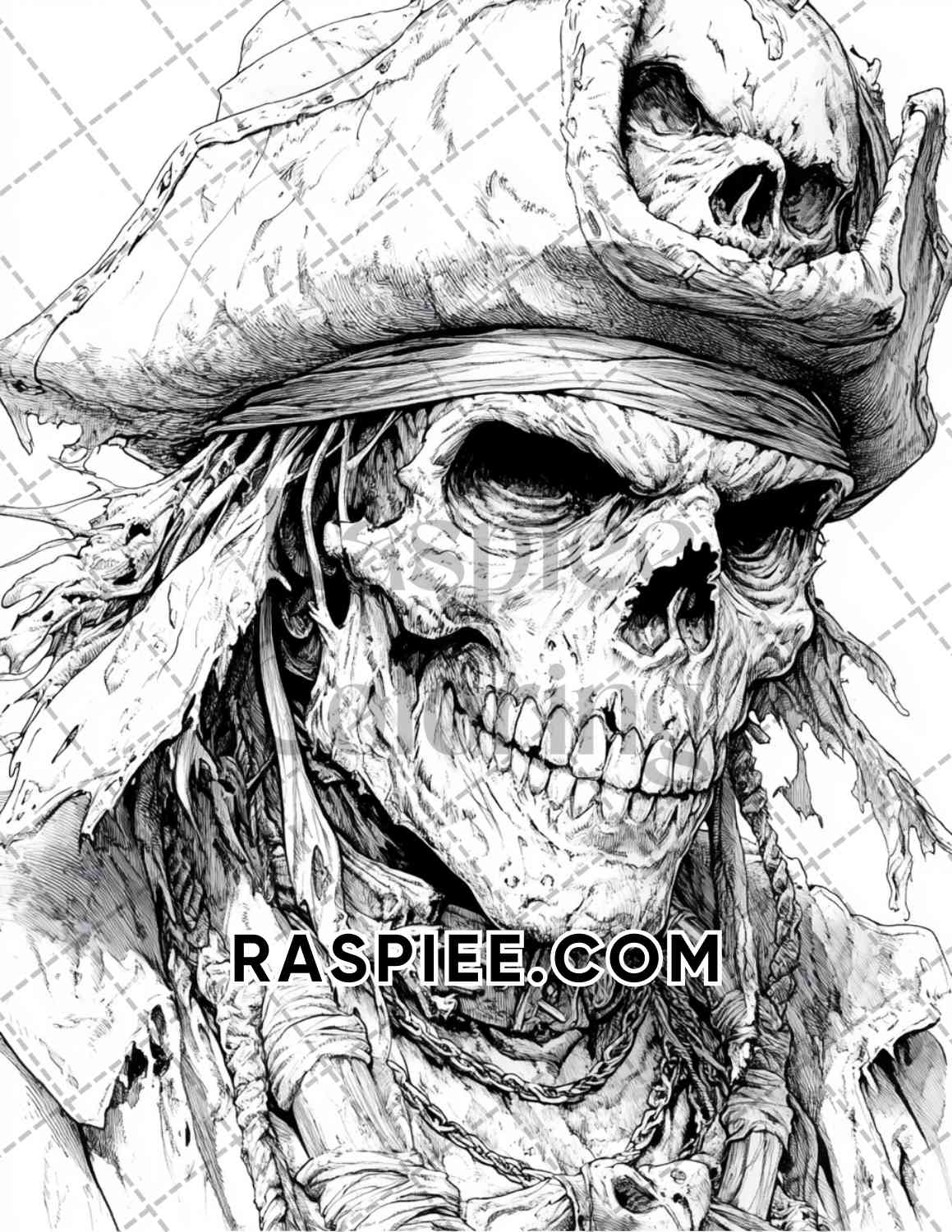 Zombie Pirates Halloween Adult Coloring Pages Printable PDF Instant Download