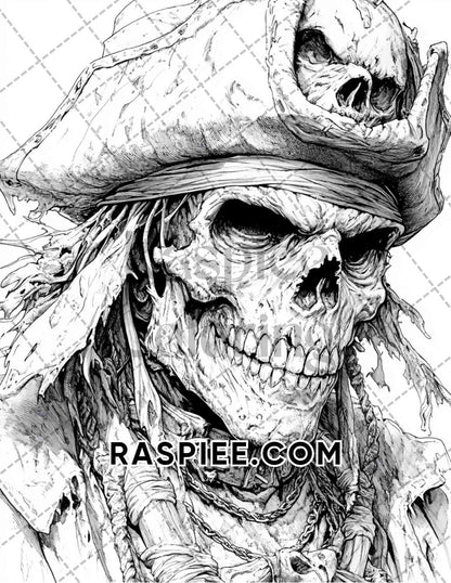 Zombie Pirates Halloween Adult Coloring Pages Printable PDF Instant Download