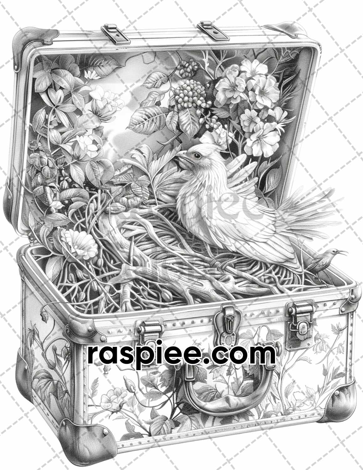 adult coloring pages, adult coloring sheets, adult coloring book pdf, adult coloring book printable, grayscale coloring pages, grayscale coloring books, fanasty coloring pages for adults, fantasy coloring book, grayscale illustration, Worlds in a Suitcase Grayscale Adult Coloring Pages