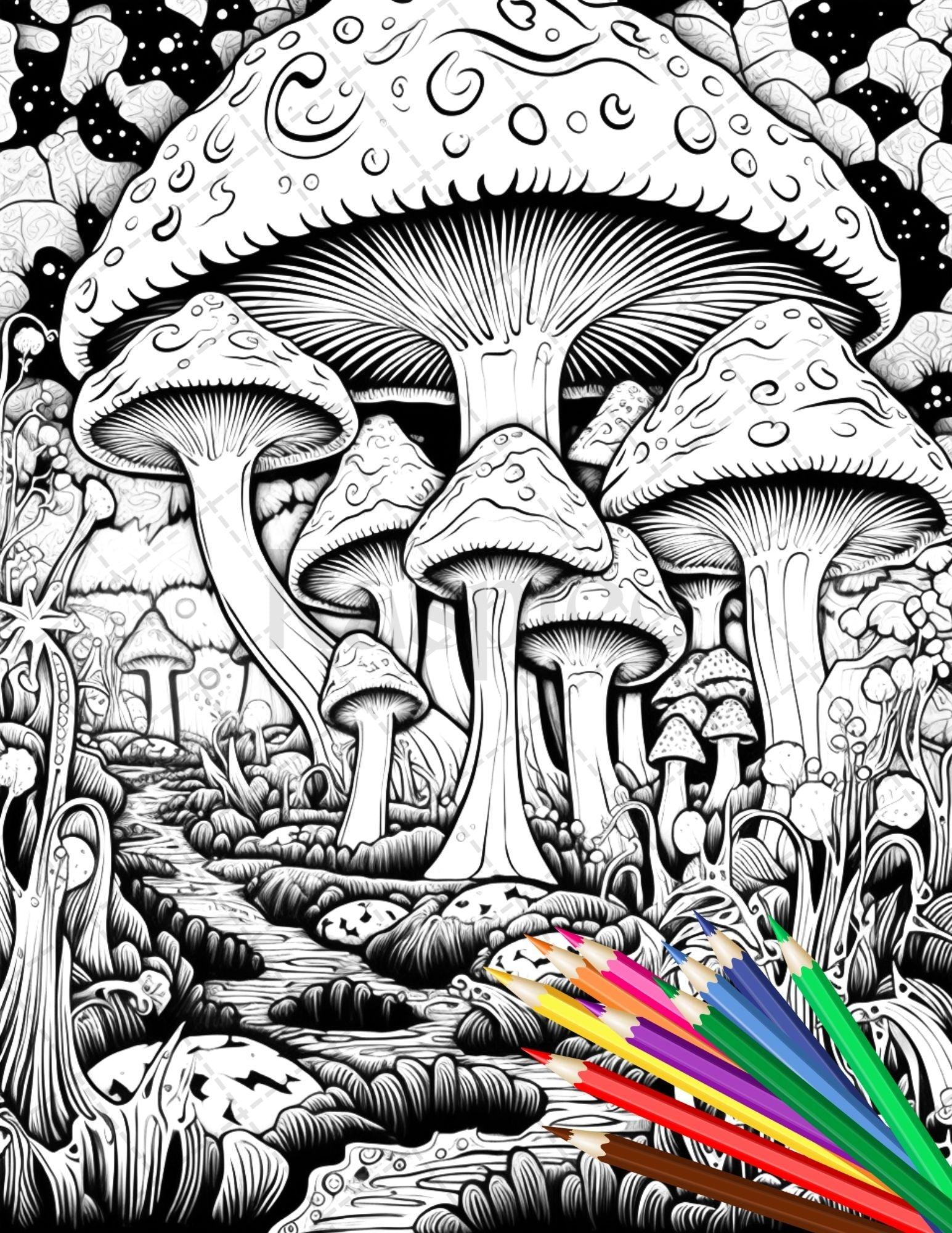 37 d28609c7 fced 4929 a83a 89ee0afbc6ab psychedelic mushroom forest coloring book printable for adults