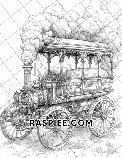 Steampunk Halloween Adult Coloring Pages Printable PDF Instant Download