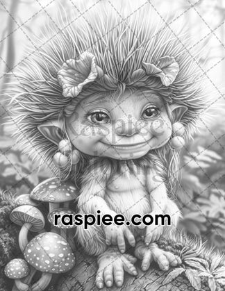 65 Fantasy Little Trolls Grayscale Adult Coloring Pages Printable PDF