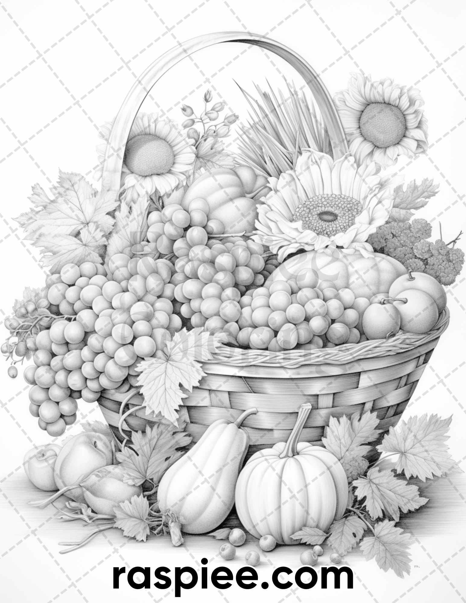 40 happy thanksgiving grayscale coloring pages for adults, printable pdf  instant download