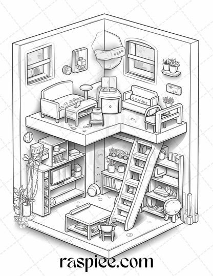 40 Pocket Room Coloring Pages Printable for Adults Kids, PDF File Instant Download - Raspiee Coloring