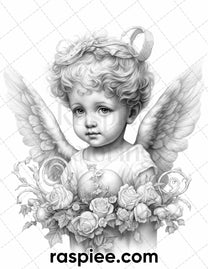 40 Valentine's Day Cupid Grayscale Adult Coloring Pages, Printable PDF ...