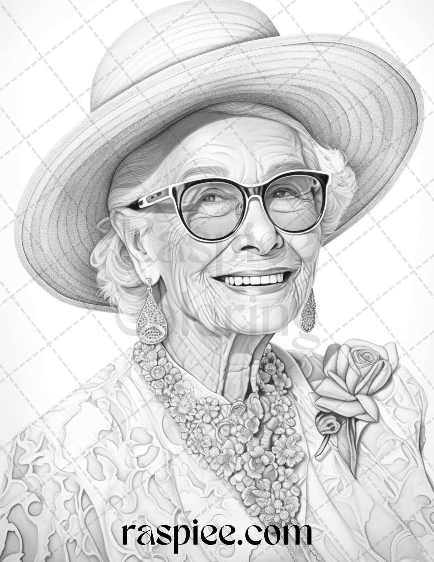 40 Fashionista Grandma Grayscale Coloring Pages Printable for Adults, PDF File Instant Download
