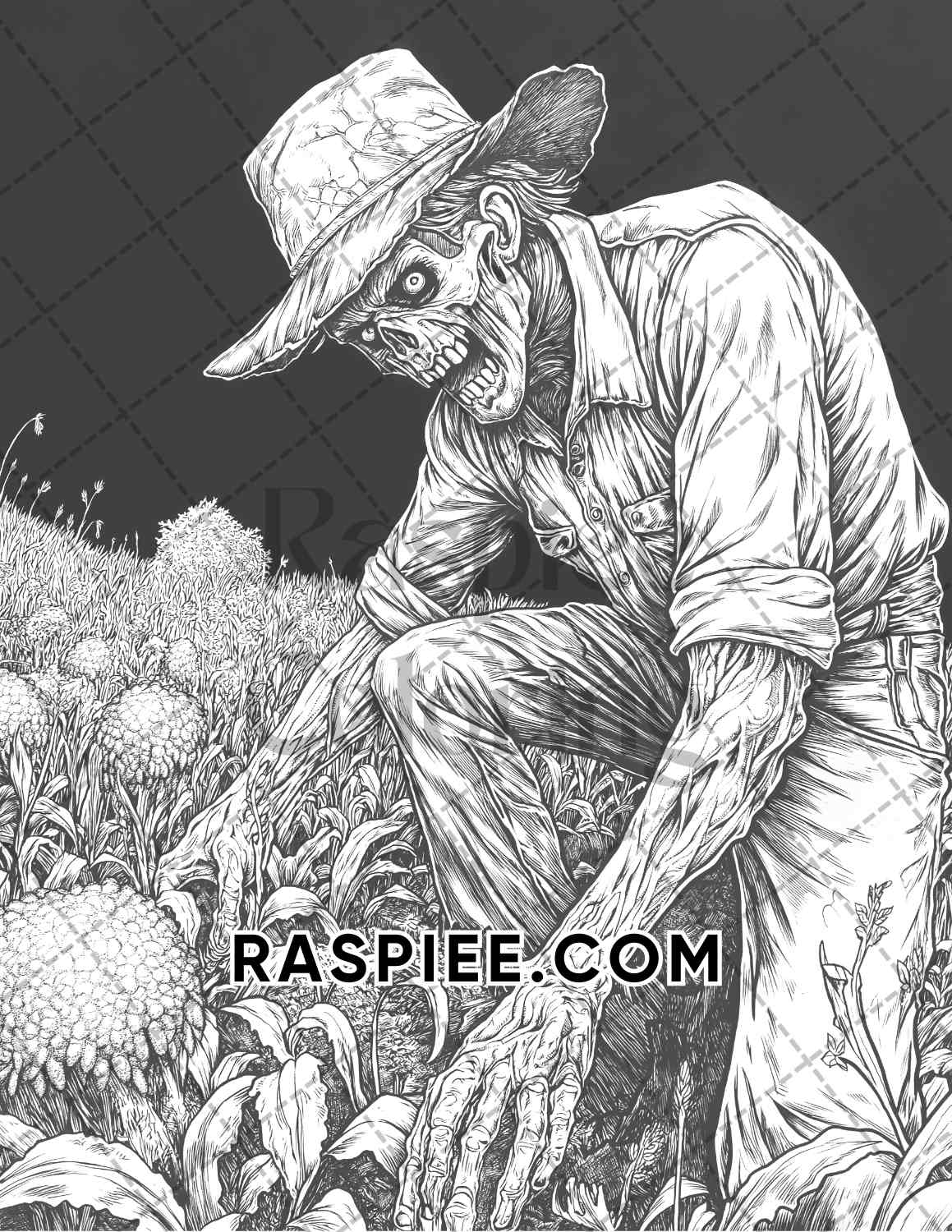 Scary Zombies Halloween Adult Coloring Pages Printable PDF Instant Download