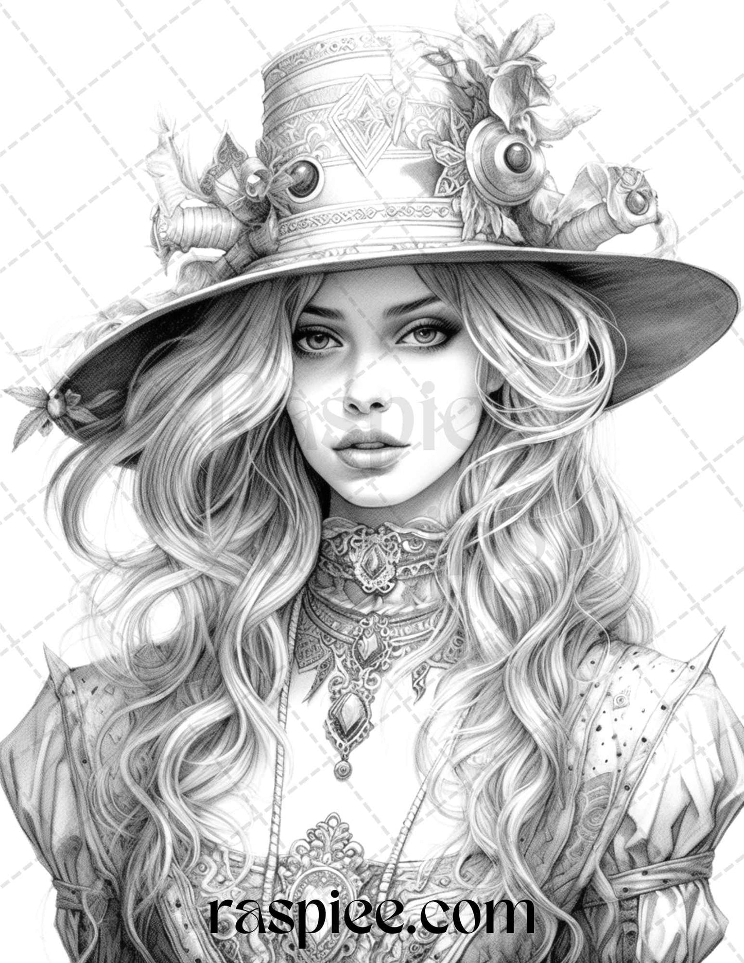 40 Beautiful Witches Grayscale Coloring Pages Printable for Adults, PDF File Instant Download - raspiee