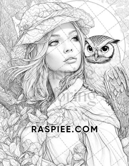 Autumn Beauties Portrait Adult Coloring Pages Printable PDF Instant Download