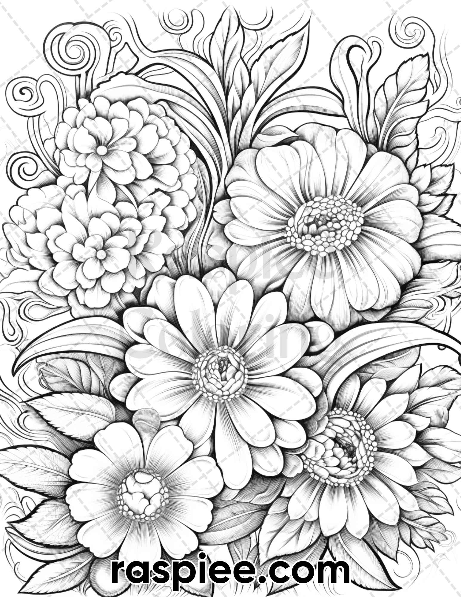 65 Folk Art Florals Grayscale Adult Coloring Pages, Printable PDF Instant  Download