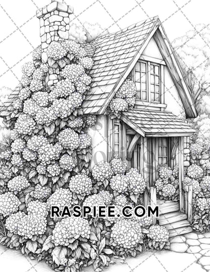 Fantasy Flower Houses Adult Coloring Pages Printable PDF Instant Download