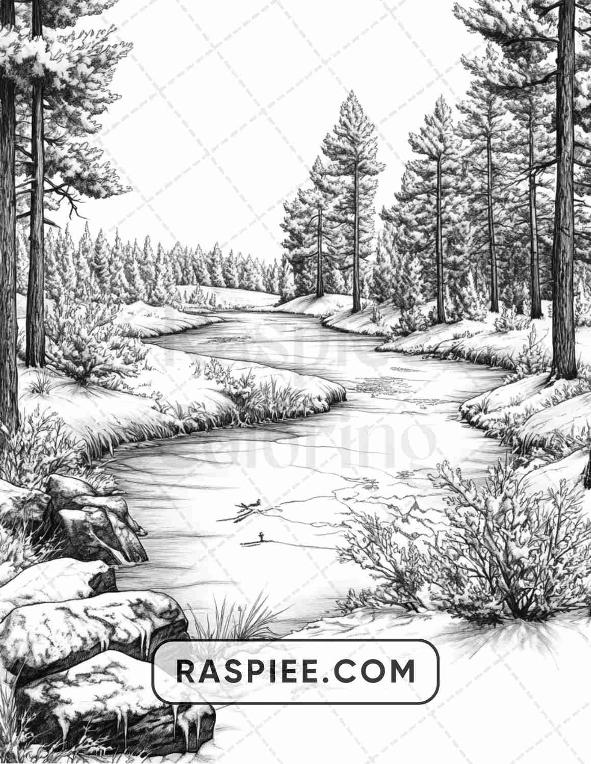 82 Winter Landscapes Adult Coloring Pages - RASPIEE