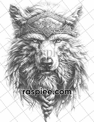 87 Viking Tattoos Grayscale Adult Coloring Pages Printable PDF Instant