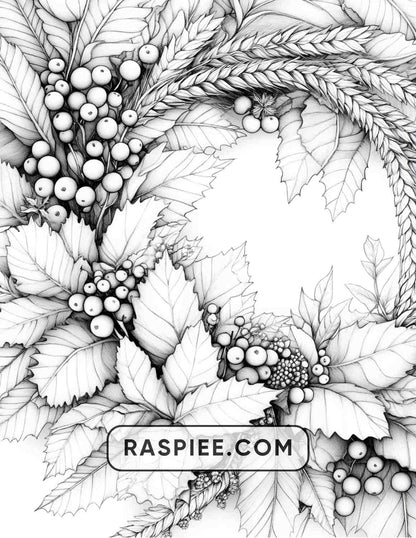 72 Christmas Wreaths Adult Coloring Pages - RASPIEE