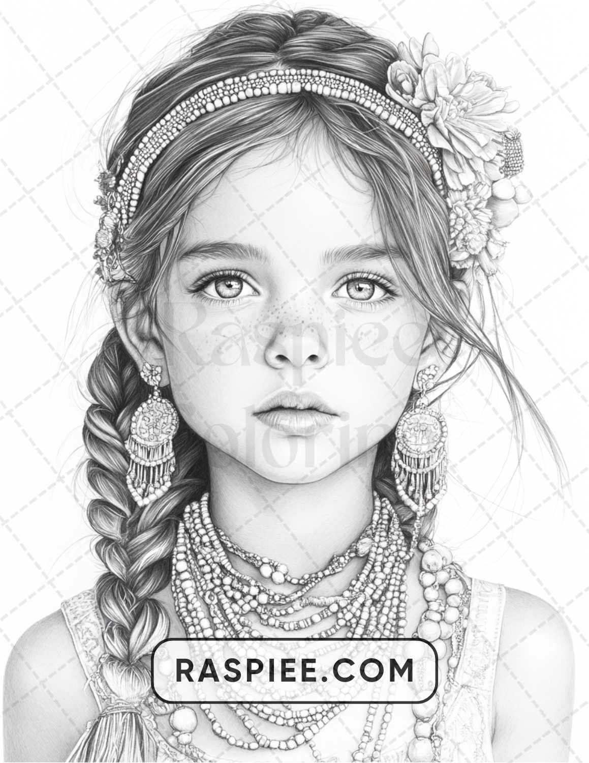 88 Bohemian Little Girls Portrait Adult Coloring Pages