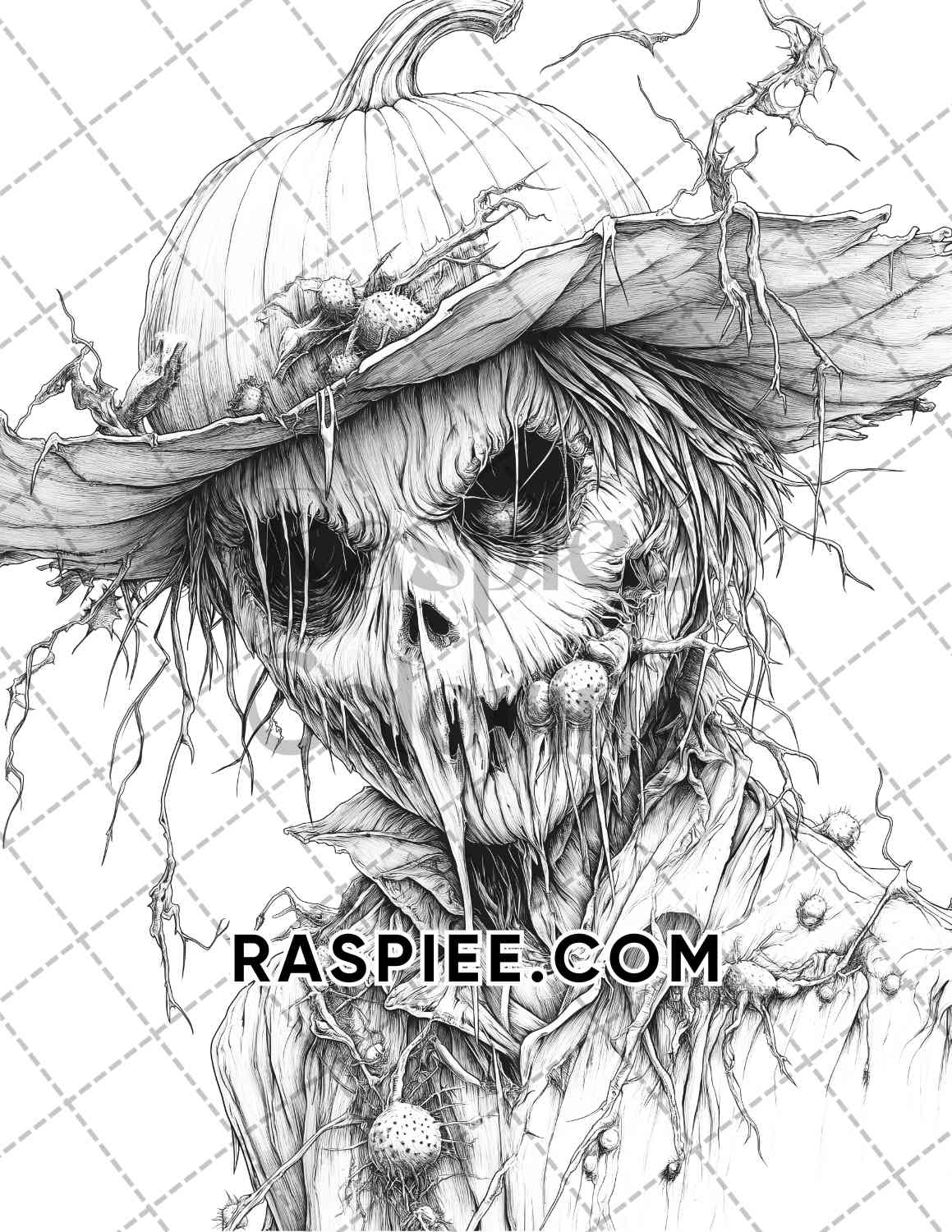 Horror Scarecrow Halloween Adult Coloring Pages Printable PDF Instant Download