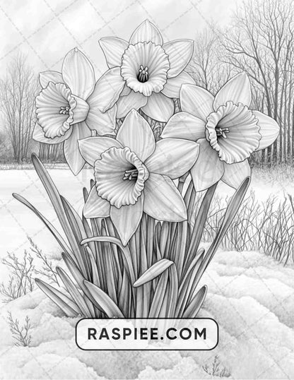 77 Winter Flowers Adult Coloring Pages