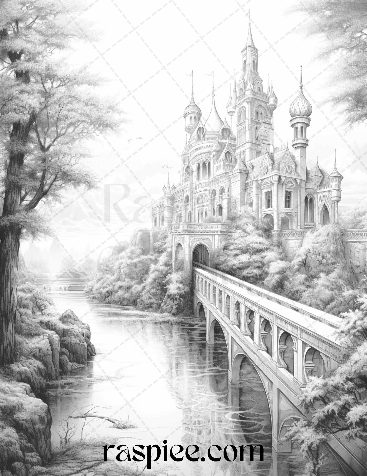 40 Fantasy Landscapes Grayscale Coloring Pages Printable for Adults, PDF File Instant Download - Raspiee Coloring