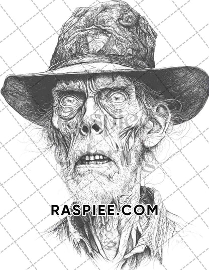 Victorian Zombies Halloween Adult Coloring Pages Printable PDF