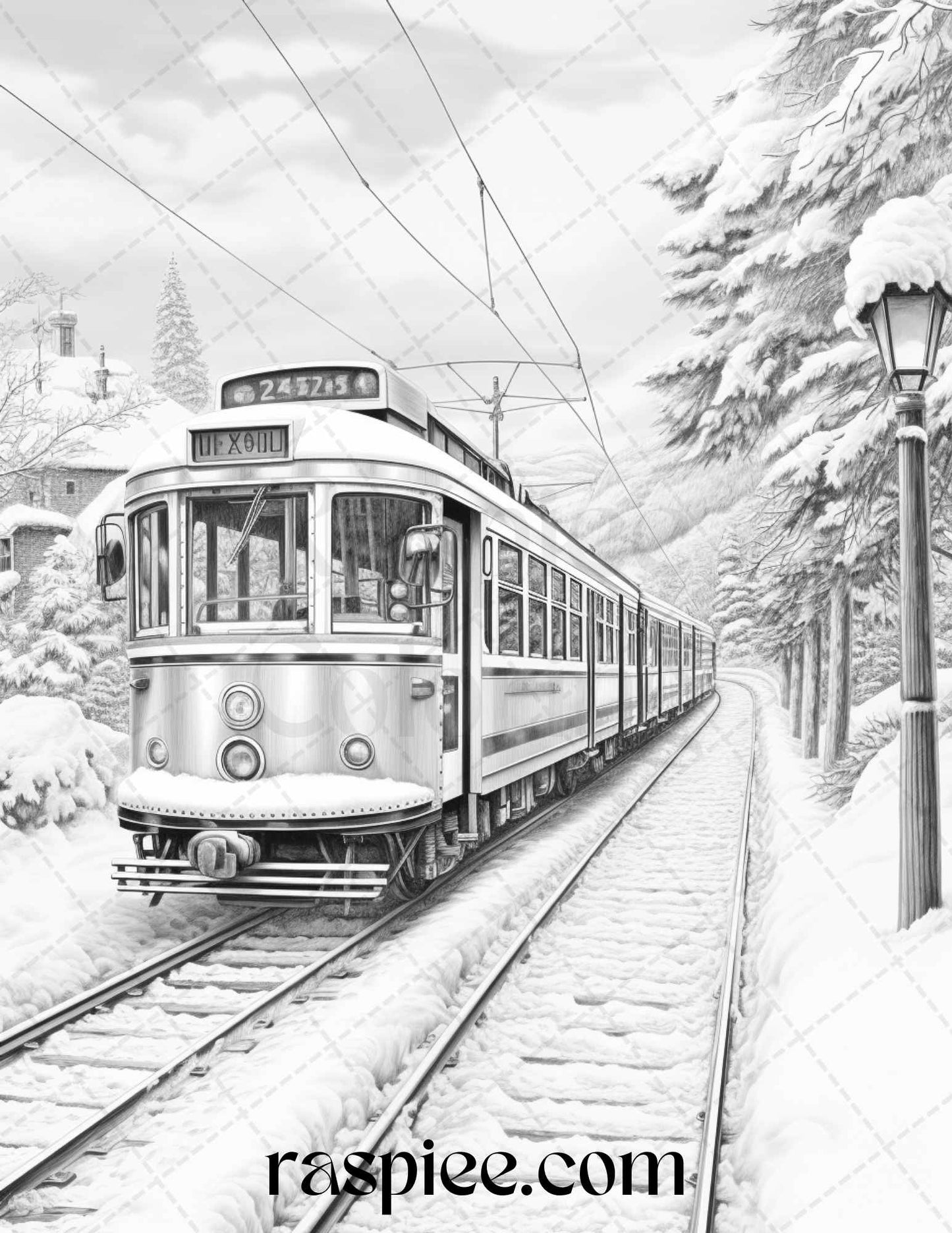 Winter Scenery Grayscale Coloring Pages Printable, Relaxing Snowy Landscapes, PDF File Instant Download - Raspiee Coloring