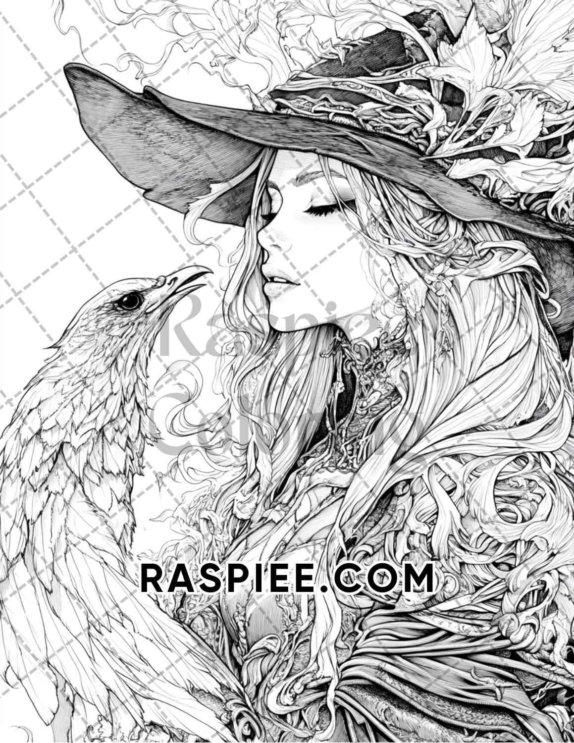 Enchanted Witches Adult Coloring Pages Printable PDF Instant Download - RASPIEE