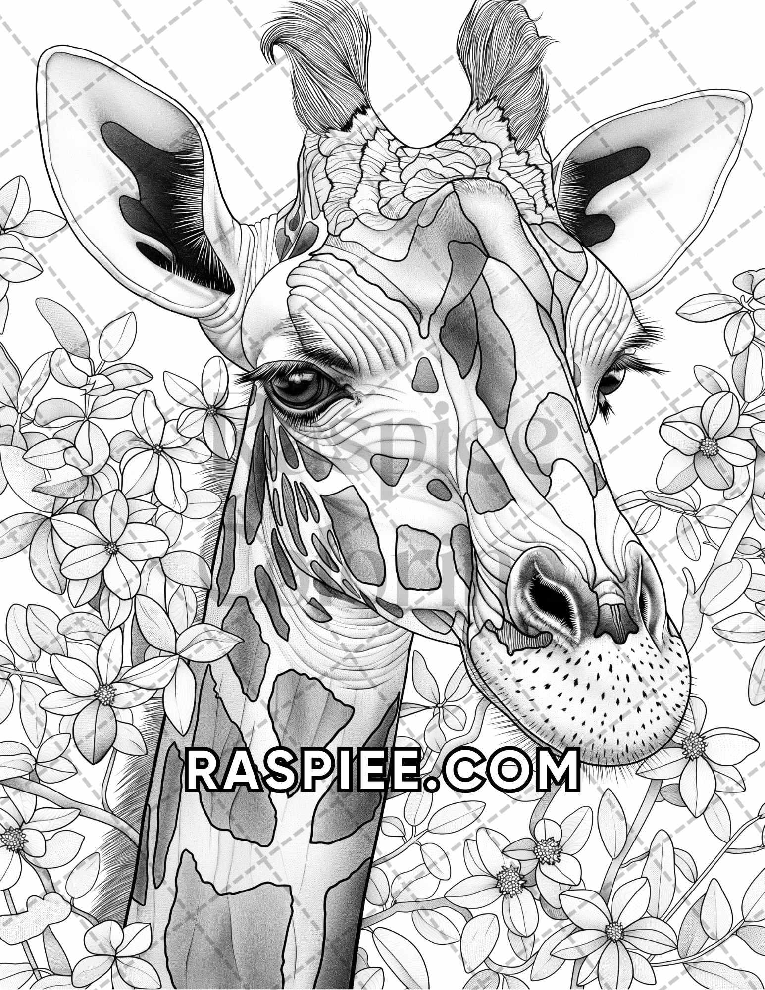 75 Animals in Flowers Grayscale Adult Coloring Pages Printable PDF Instant Download - RASPIEE