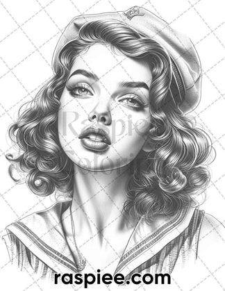 62 Classic American Tattoos Grayscale Adult Coloring Pages, Printable ...