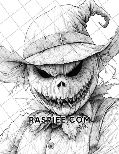 Horror Scarecrow Halloween Adult Coloring Pages Printable PDF Instant Download